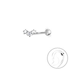 Silver Triple Star Cartilage Stud with Ball Screw Back - Wholesale - 20455
