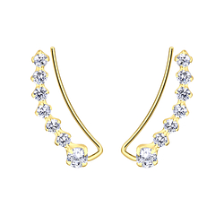 Silver Curved Line Cubic Zirconia Ear Climbers - Wholesale - 20726