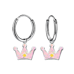 Silver Crown Charm Hoop Earrings - Wholesale - 20580