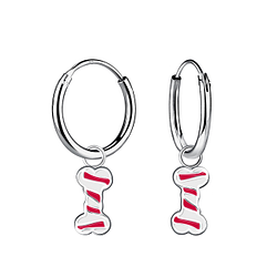 Silver Bone Charm Hoop Earrings - Wholesale - 20861