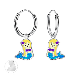 Silver Mermaid Charm Hoop Earrings - Wholesale - 21155