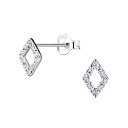 Silver Diamond Shaped Stud Earrings - Wholesale - 21388
