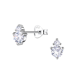 Silver Double Stones Stud Earrings - Wholesale - 21287