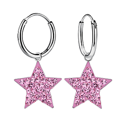 Silver Star Charm Hoop Earrings - Wholesale - 21417