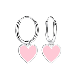 Silver Heart Charm Hoop Earrings - Wholesale - 21358