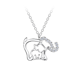 Silver Mom and Baby Elephant Necklace - Wholesale - 21293 Silver Mom and Baby Elephant Necklace - Wholesale - 21293