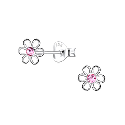 Silver Flower Stud Earrings - Wholesale - 21453
