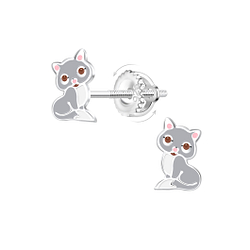 Silver Cat Screw Back Earrings - Wholesale - 21481 Silver Cat Screw Back Earrings - Wholesale - 21481