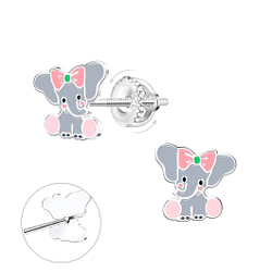 Silver Elephant Screw Back Earrings - Wholesale - 21478 Silver Elephant Screw Back Earrings - Wholesale - 21478
