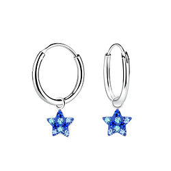 Silver Star Charm Hoop Earrings - Wholesale - 21579