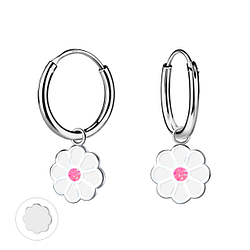 Silver Flower Charm Hoop Earrings - Wholesale - 21622 Silver Flower Charm Hoop Earrings - Wholesale - 21622