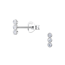 Silver Three Stone Stud Earrings - Wholesale - 21829