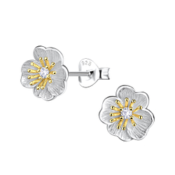 Silver Flower Stud Earrings - Wholesale - 21914