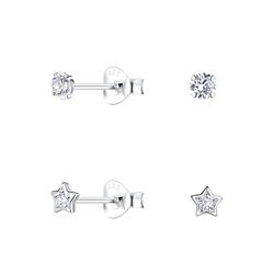 Silver Star Stud Earrings Set - Wholesale - 22316 Silver Star Stud Earrings Set - Wholesale - 22316