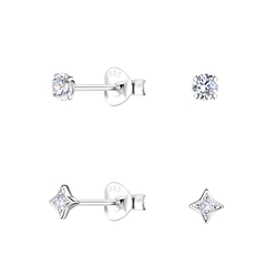 Silver Star Stud Earrings Set - Wholesale - 22315 Silver Star Stud Earrings Set - Wholesale - 22315