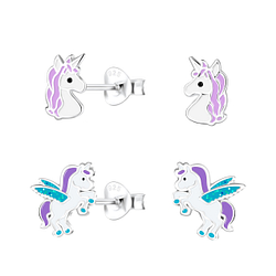 Silver Unicorn Stud Earrings Set - Wholesale - 22292 Silver Unicorn Stud Earrings Set - Wholesale - 22292