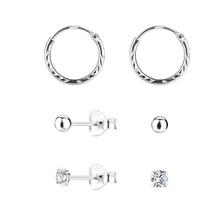 3mm Basic Silver Studs and Hoop Earrings Set - Wholesale - 22366 3mm Basic Silver Studs and Hoop Earrings Set - Wholesale - 22366
