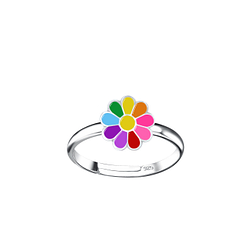 Silver Daisy Flower Adjustable Ring - Wholesale - 22285
