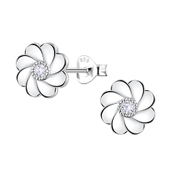 Silver Flower Stud Earrings - Wholesale - 22644