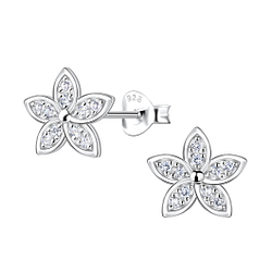 Silver Flower Stud Earrings - Wholesale - 22655