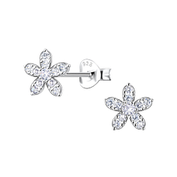 Silver Flower Stud Earrings - Wholesale - 22659