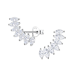 Silver Marquise Curved Stud Earrings  - Wholesale - 22432