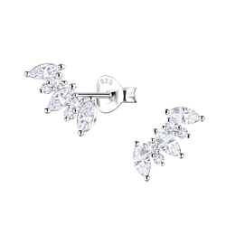 Silver Marquise Stones Curved Stud Earrings  - Wholesale - 22437
