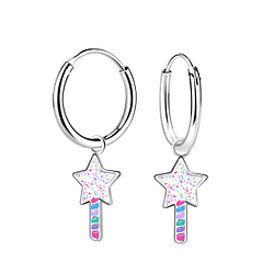Silver Star Charm Hoop Earrings - Wholesale - 22962