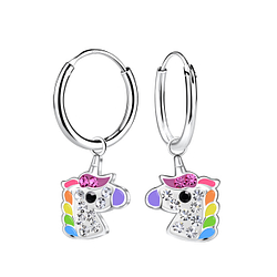 Silver Unicorn Charm Hoop Earrings - Wholesale - 22964