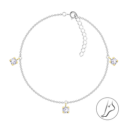 4mm Round Cubic Zirconia Silver Anklet - Wholesale - 23151