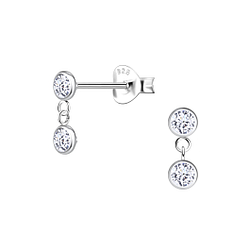 Silver Double Round Stud Earrings - Wholesale - 23173
