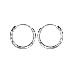 18mm Silver Diamond Cut Hoop Earrings - Wholesale - 23255