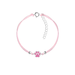 Silver Paw Print Cord Bracelet - Wholesale - 23238