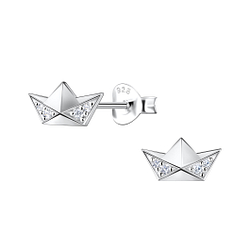 Silver Origami Boat Stud Earrings - Wholesale - 23267 Silver Origami Boat Stud Earrings - Wholesale - 23267