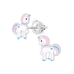 Silver Unicorn Screw Back Earrings - Wholesale - 23466