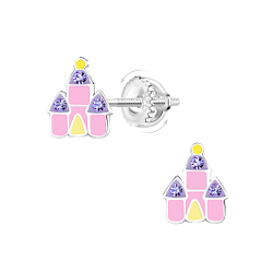 Silver Castle Screw Back Earrings - Wholesale - 23473 Silver Castle Screw Back Earrings - Wholesale - 23473