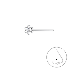 Silver Flower Crystal Nose Stud - Wholesale - 23463