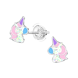 Silver Unicorn Screw Back Earrings - Wholesale - 23501