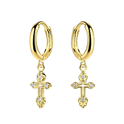 Silver Cross Charm Huggie Earrings - Wholesale - 23555