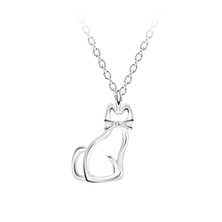 Silver Cat Outline Necklace - Wholesale - 23718
