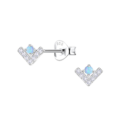 Silver Geometric Opal Stud Earrings - Wholesale - 23614