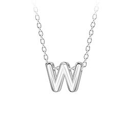 Silver Letter W Beaded Necklace - Wholesale - 23701 Silver Letter W Beaded Necklace - Wholesale - 23701