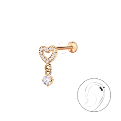 Silver Heart with Hanging Stone with Titanium Labret - Wholesale - 23970 Silver Heart with Hanging Stone with Titanium Labret - Wholesale - 23970