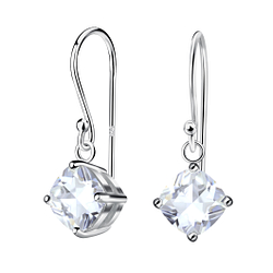 6mm Cushion Cubic Zirconia Silver Earrings - Wholesale - 23954