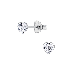 Silver Heart Crystal Stud Earrings - Wholesale - 23953