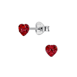 Silver Heart Crystal Stud Earrings - Wholesale - 23953