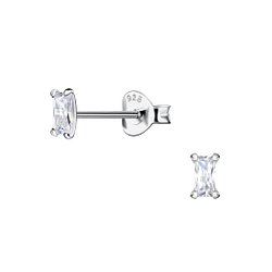 2x4mm Baguette Cubic zirconia Silver Stud Earrings - Wholesale - 23951