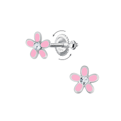 Silver Flower Screw Back Earrings - Wholesale - 24015