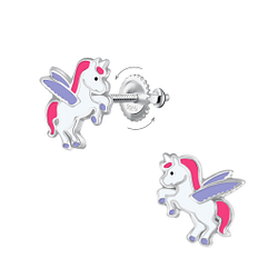Silver Winged Unicorn Screw Back Earrings - Wholesale - 24021 Silver Winged Unicorn Screw Back Earrings - Wholesale - 24021