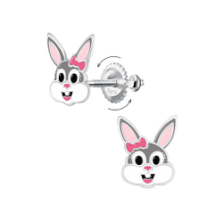 Silver Bunny Screw Back Earrings - Wholesale - 15741